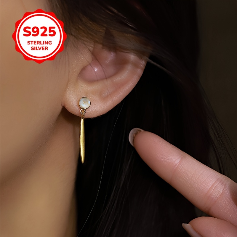 925 Silver Moonstone Leaf Water Drop Earrings